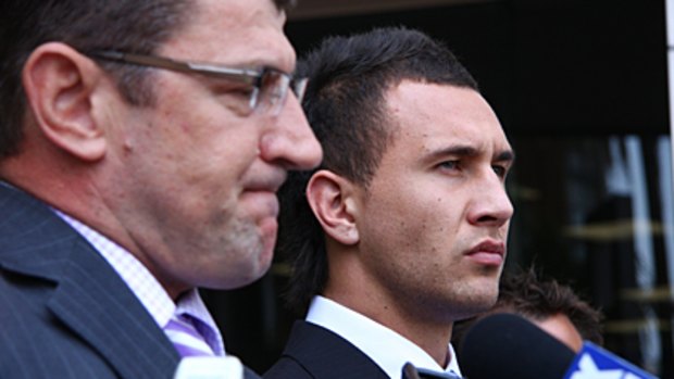 'The truth will prevail' ... Quade Cooper speaks to reporters outside court this morning.