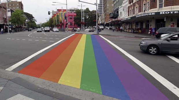 Rainbow crossing &#8230; the future is looking bright at Taylor Square where the City of Sydney is planning to paint the Gay Pride colours across the Oxford Street intersection. Photo digitally altered