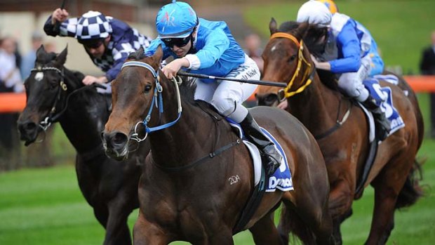 Kayla Nisbet guides Vain Queen home in the Dominant Handicap at Moonee Valley on Saturday.