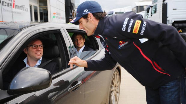 Winner: Mark Webber talks to Ferrari's Stefano Domenicali after the British Grand Prix.