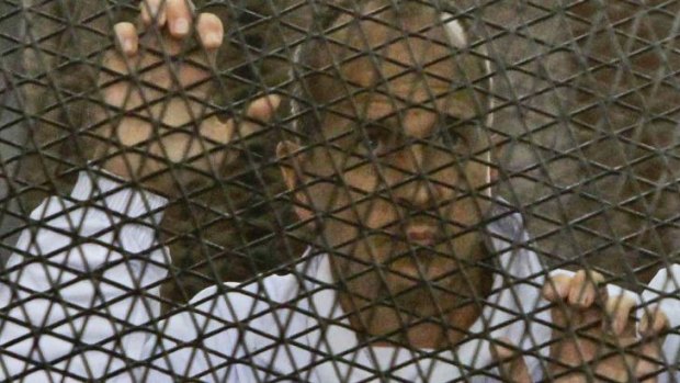 Al-Jazeera journalist Peter Greste  inside the defendants' cage