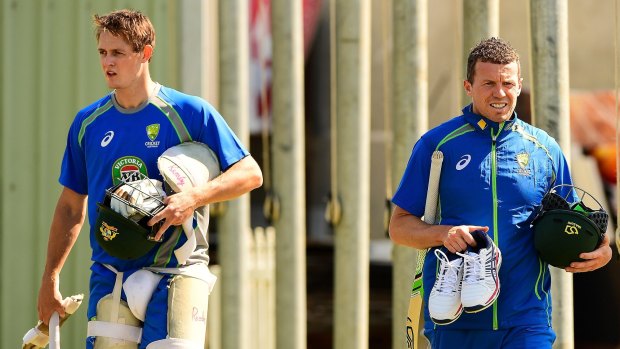 Overlooked: Joe Mennie, here with Peter Siddle, is struggling for recognition.