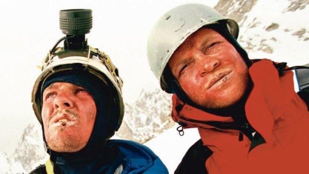 Mountain climbers Joe Simpson and Simon Yates in <i>Touching the Void</i>.