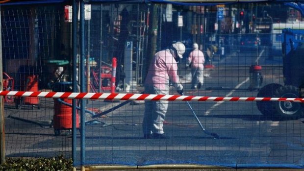 Clean-up works continuing in Rozelle days after the explosion.