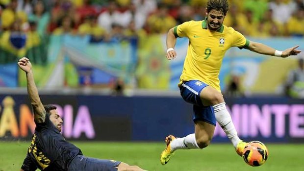Targeted by fans: Brazil's Alexandre Pato in action against the Socceroos last year.