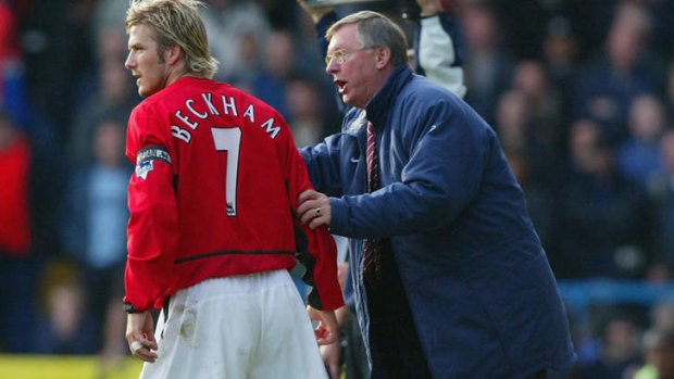 "Chose to be famous.": David Beckham in action for United.