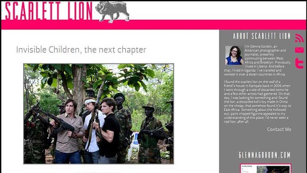 The  image of Invisible Children's founders holding weapons, displayed on photographer Glenna Gordon's website.