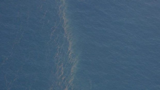 Oil spills on the surface of the water off the southern seas of Vietnam possibly related to missing Malaysia Airlines flight MH370.