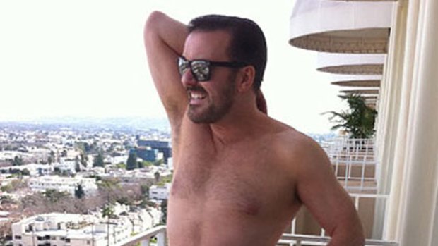 Golden Globes ... Ricky Gervais poses in his underwear before the Golden Globes.