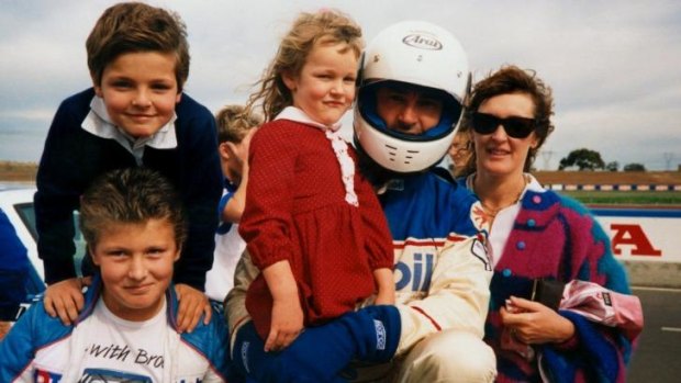 Peter and Bev Brock with their three children trackside in 1988.
