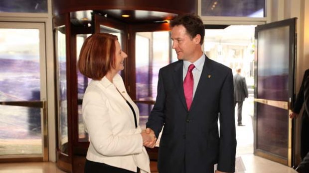 Julia Gillard meets with British Deputy Prime Minister, Nick Clegg.