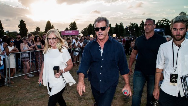 Mel Gibson arrives at Tropfest at Centennial Park.