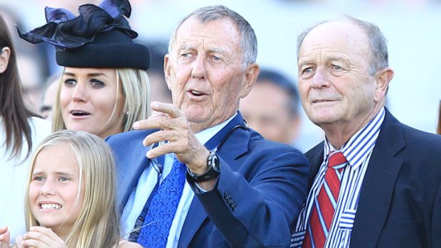 John Singleton (left) and Gerry Harvey at Randwick in 2013.