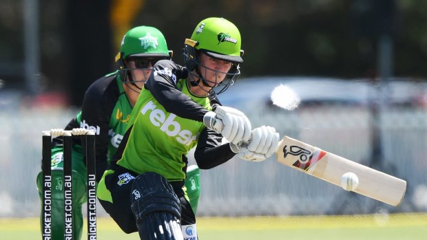 Over the top: Rachael Haynes of the Thunder plays for a boundary against the Melbourne Stars at Penrith's Howell Oval.