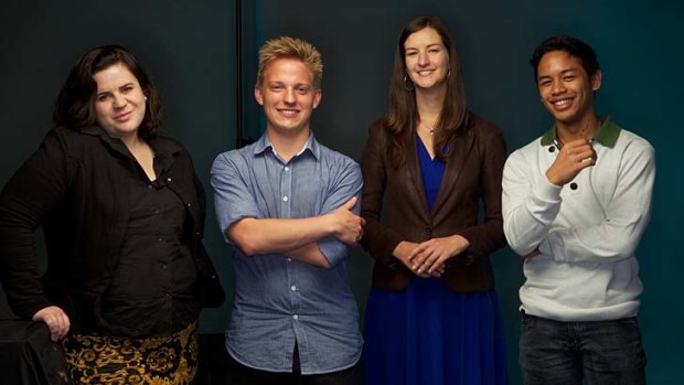 Active youth ... Zoe Sanders, deputy editor of Meanjin, far left; Eric Kerr, the newly elected councillor from Wodonga; Ellen Sandell, National director of The Australian Youth Climate coalition; and Kevin Tangga Foundation for Young Australians ambassador, far right.