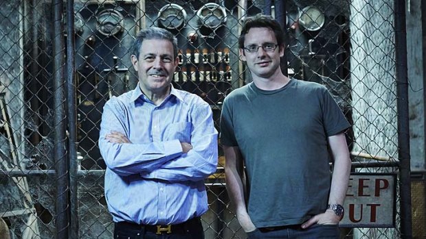 Producer Antony I. Ginnane and director Mark Hartley on the Docklands studios set of the remake of <i>Patrick</i>.