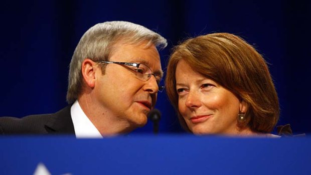 Head-on ... Kevin Rudd and Julia Gillard.