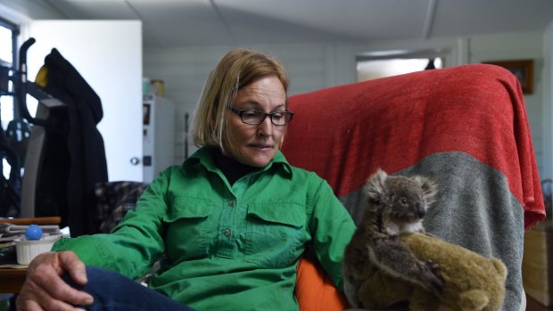 Alaine Anderson feeds a rescued koala. 