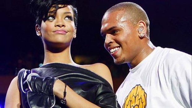Chris Brown and Rihanna on stage in 2008.