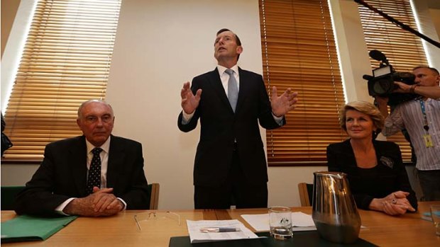 Prime Minister elect Tony Abbott addresses the Coalition joint party meeting, at Parliament House in Canberra on Friday.