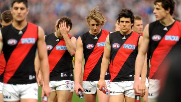 The Bombers leave the MCG after their heavy Elimination Final loss to Carlton in 2011.