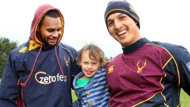 Tim Cornforth (right) with his son Isaiah (3) and his cousin Patty Mills. 