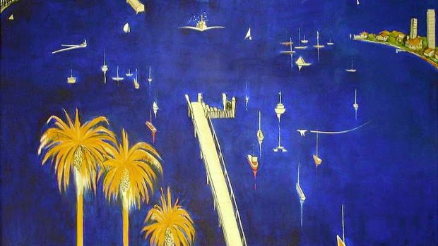 Oils ain't oils: Detail from Big Blue Lavender Bay, which was sold as a Brett Whiteley work, and the artist.
