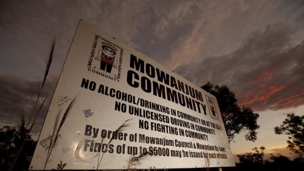 The sign banning alcohol from the Kimberley community of Mowanjum, South of Derby.
