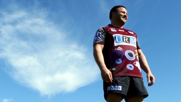 ''I'm very proud. I carry my pop's name, I am George Rose the third'' ... Manly prop Rose in the special indigenous-design jersey his side will wear on Sunday when they face the Roosters, to draw attention to the Close The Gap Aboriginal health campaign.