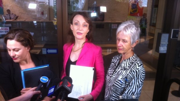 South Brisbane MP Jackie Trad, West End Community Association president Dr Erin Evans and South Brisbane councillor Helen Abrahams speak to the media after being locked out of Queensland's Executive Building.