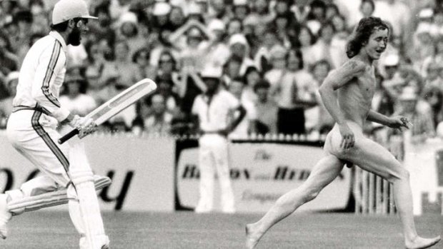 Greg Chappell gives chase at Eden Park, Auckland, in 1976.