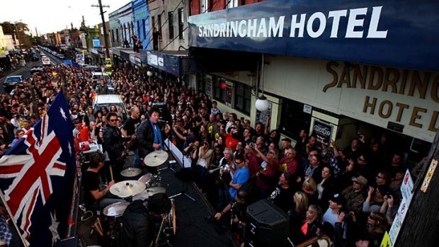 Live venue ... the protest against closure of the Sandringham Hotel.