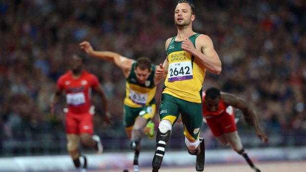 Oscar Pistorius of South Africa wins silver in the Men's 200m - T44 Final at the Paralympic Games.