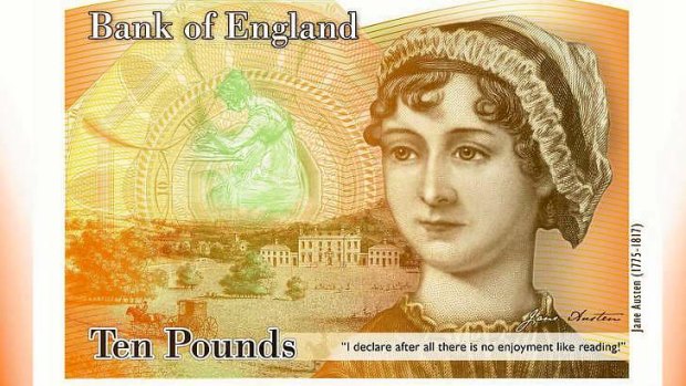 The Bank of England's concept image for the new ten pound note featuring Jane Austen.