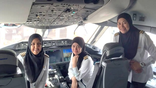 Royal Brunei Airlines' first all-female pilot crew before their inaugural flight earlier this year.