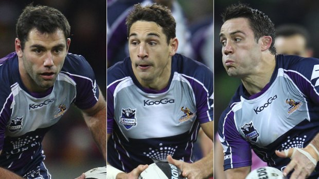 Three-pronged attack ... Storm stars Cameron Smith, left, Billy Slater and Cooper Cronk form a lethal combination.