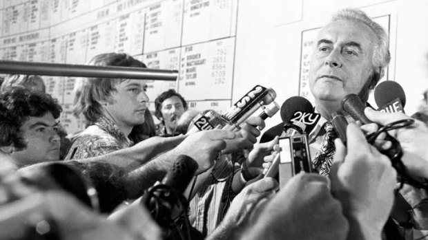 Leading Labor to defeat: In the Canberra tally room, former prime minister Gough Whitlam holds his head high despite early signs the 1975 election result has already been lost.