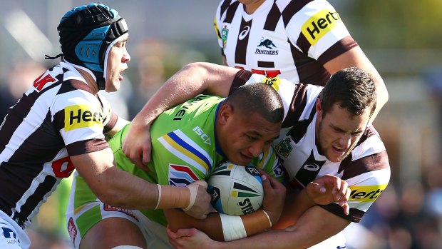 On report: Josh Papalii and Nigel Plum were involved in a sickening head clash.