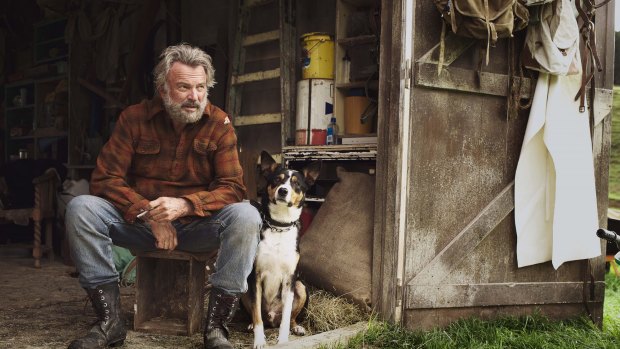 Sam Neill as 'Uncle' Hec in <i>Hunt for the Wilderpeople</I>, one of the titles now available on Kanopy.
