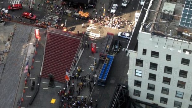 An overhead view of the crash scene - the  accident occurred around 47th Street and Seventh Avenue in Manhattan.