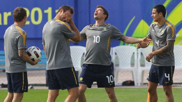 Harry Kewell (10) of Australia's national football team attend a training session at Al-Wakra stadium in Doha.
