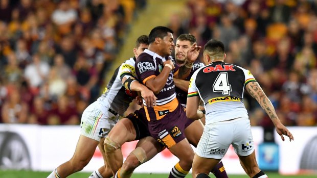 Chance lost: Penrith ended up with the football following the Corey Oates collision, but were denied a scoring opportunity when the referee stopped play.