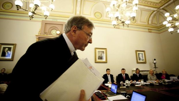 There should be no forgetting the substantial and long-term costs of child abuse for the health system. Cardinal George Pell (pictured) before the Parliamentary enquiry into child sex abuse.