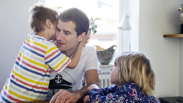 Australian Luke Grindal in Malmo with his children, Finn, 6, and Flora, 4.