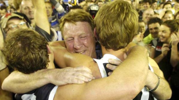 Coach Gerard FitzGerald celebrates North Ballarat's historic VFL grand final win in 2008.