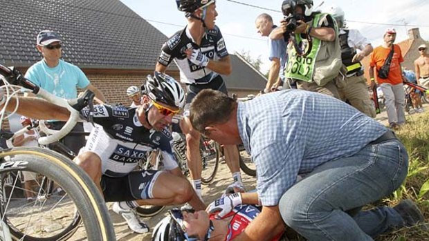 Tour big gun Frank Schleck of Luxembourg is out after fracturing his collarbone.