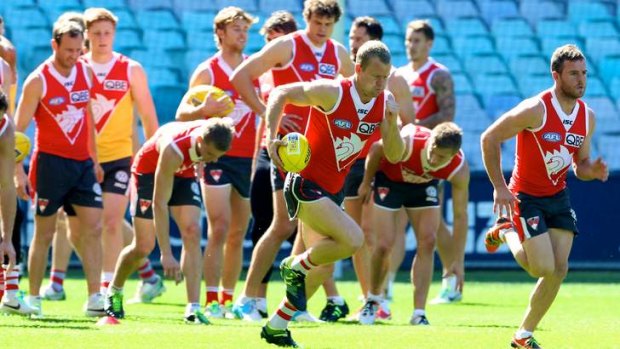 Not about to give up: Ryan O'Keefe and Sydney Swans train hard on Wednesday.