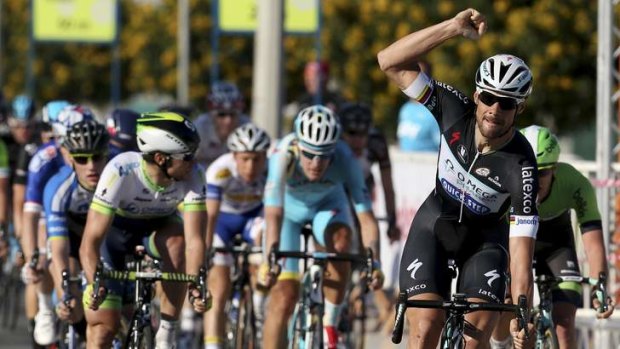 Dominant: Omega Pharma-Quick Step's Tom Boonen of Belgium celebrates his stage win.