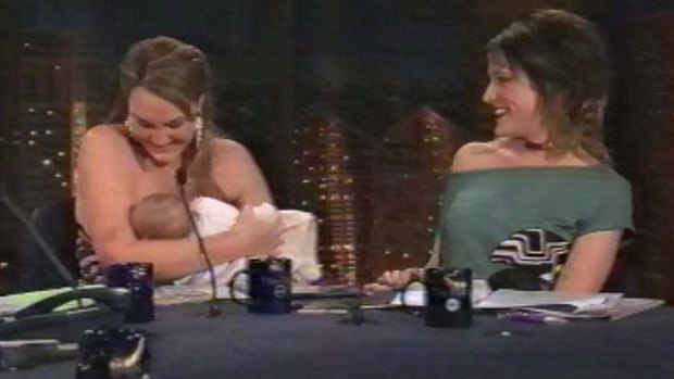 Kate Langbroek breast fed baby Lewis on Ten's <i>The Panel</i> in 2003.
