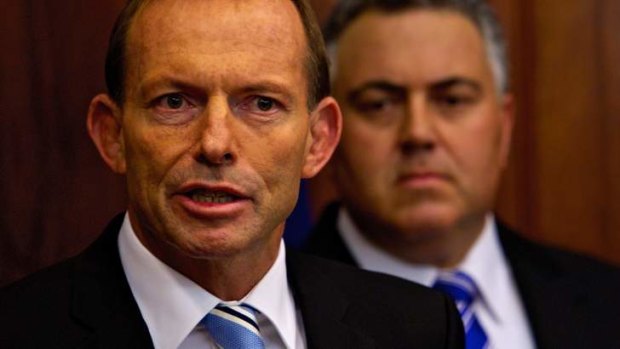 Men in blue: Tony Abbott and Joe Hockey.